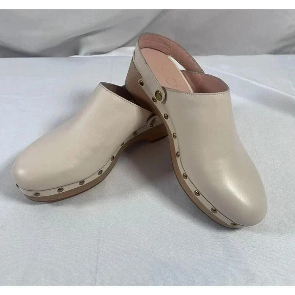 J.Crew Clogs Womens Size 10 Convertible Leather Ivory Heel Strap Chunky Studded - Picture 2 of 11
